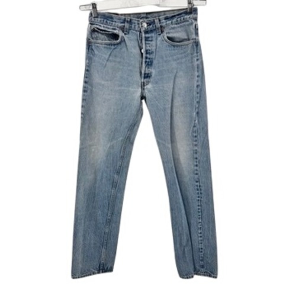 USA Levi's 501 Jeans Mens W33 L34 Blue Straight Leg Distressed Button‎ Fly Faded